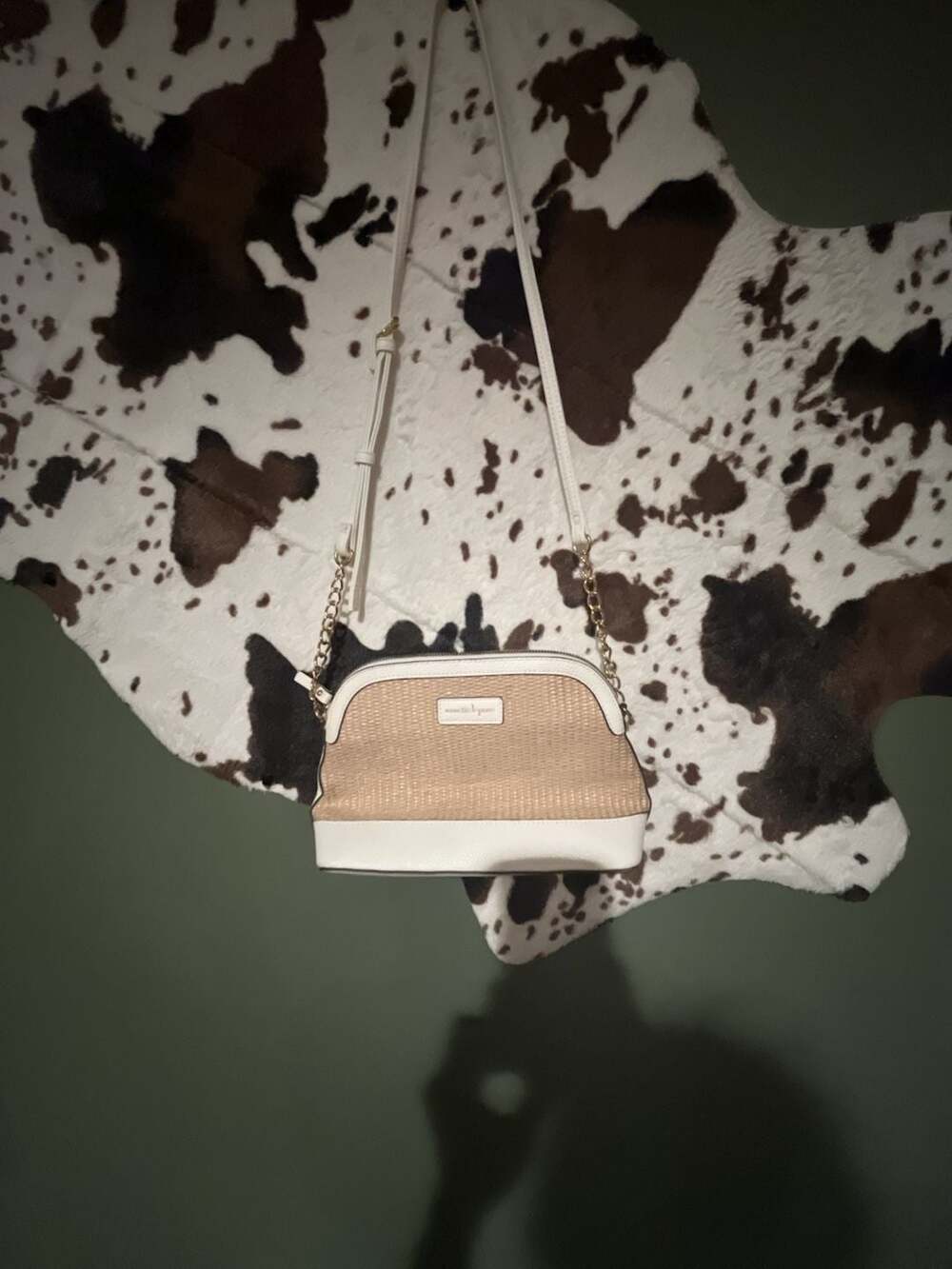 Nanette Lepore Straw and Faux Leather Dome Crossbody Bag